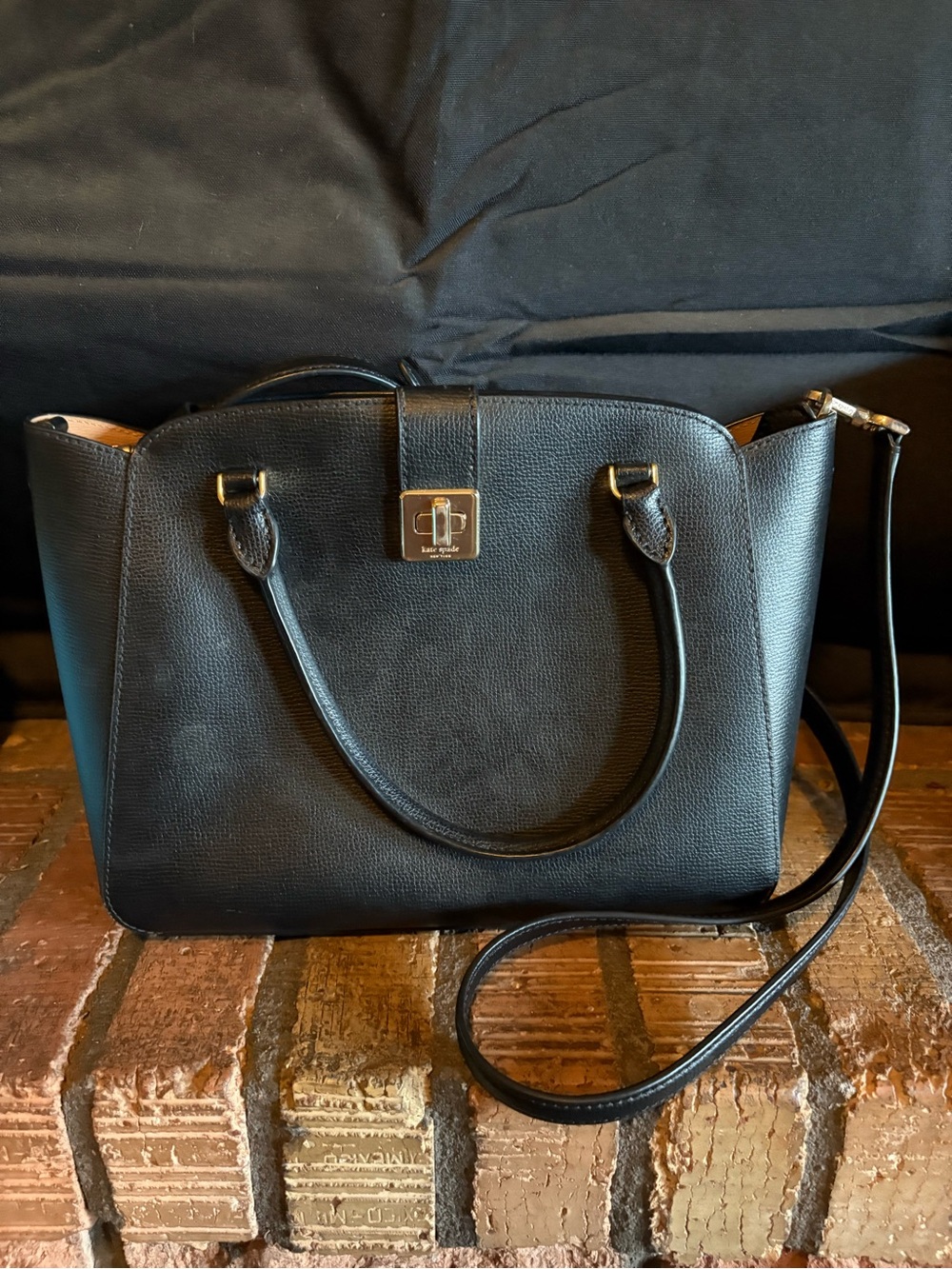 kate spade Black Leather Satchel with Gold-Tone Hardware